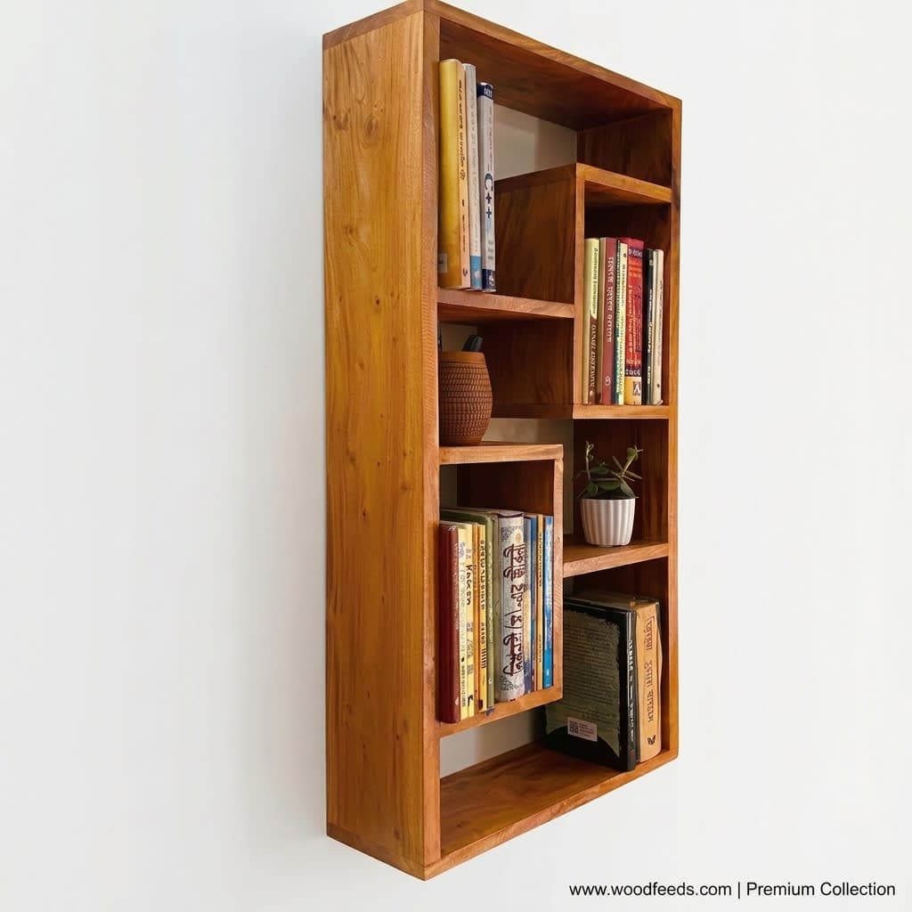 Solid Teak Finish Floating Bookshelf
