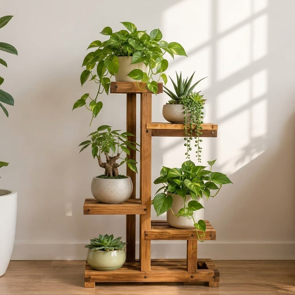 Multi-Tiered Wooden Plant Stand