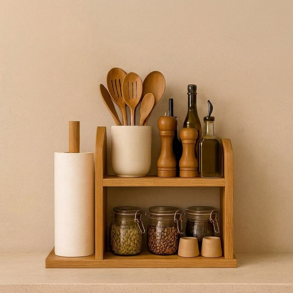 Minimalist Wooden Kitchen Countertop Organizer