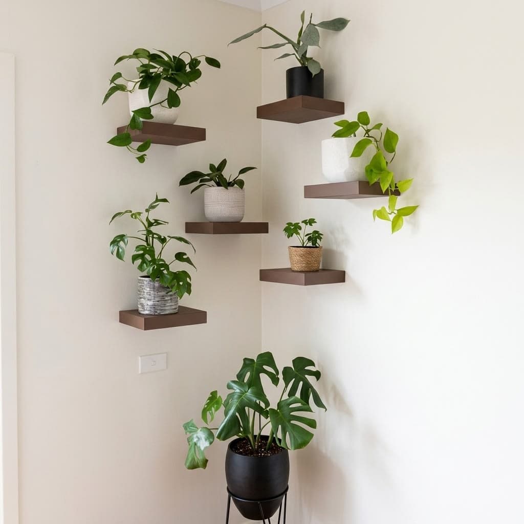 Modern Corner Floating Plant Shelf Set