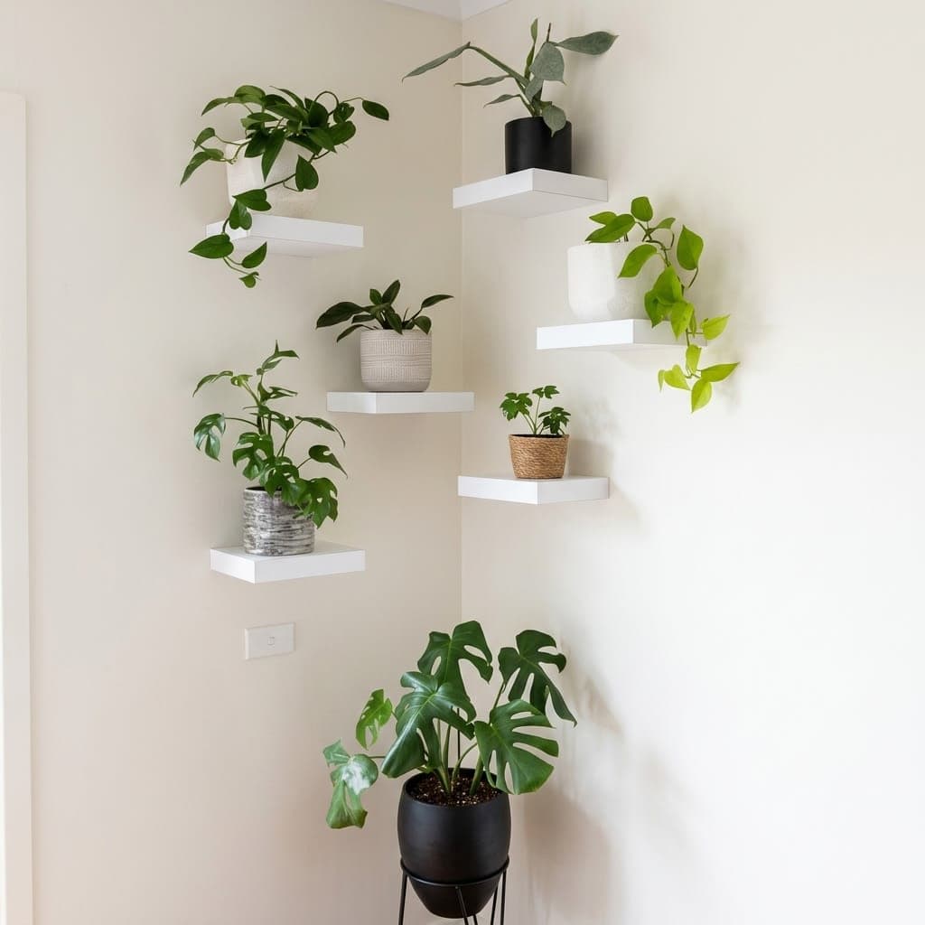 Modern Corner Floating Plant Shelf Set