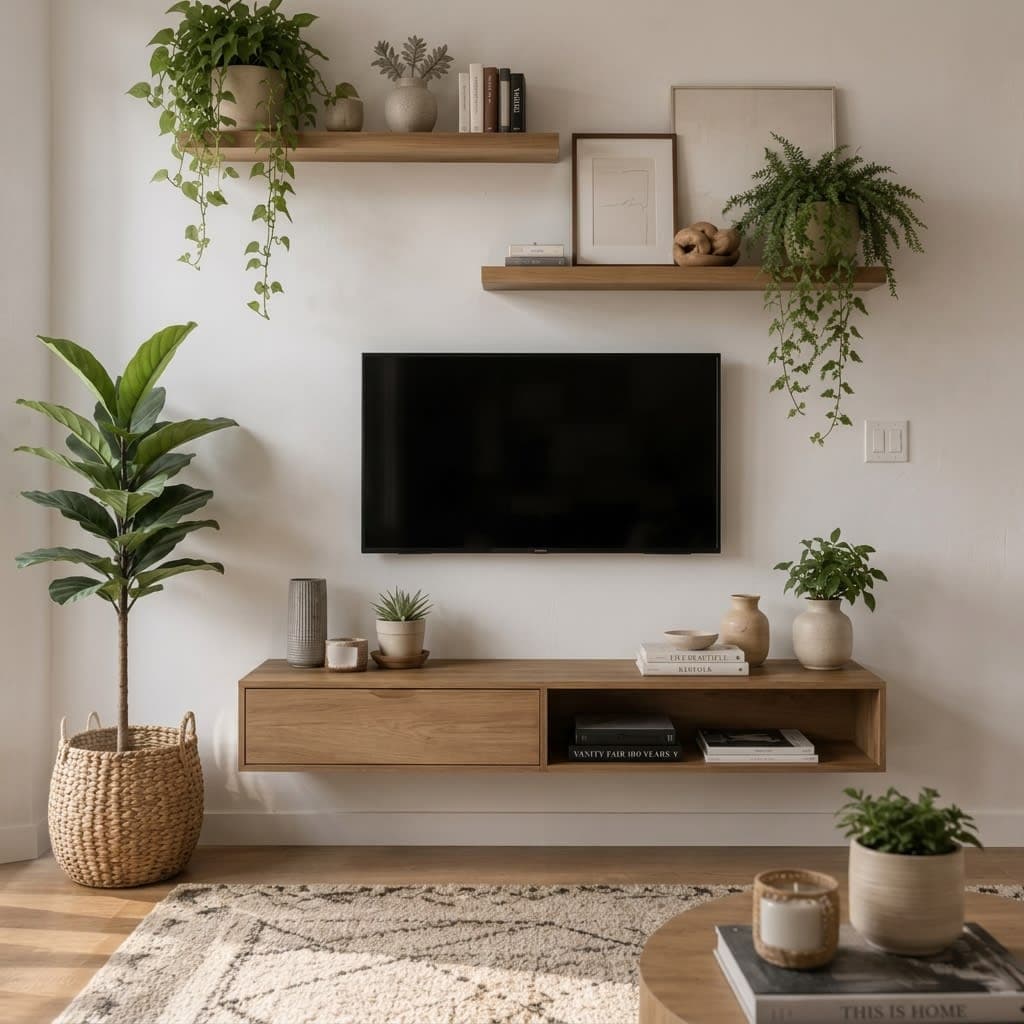 Minimalist Solid Mahogany Wood Floating TV Cabinet (60 Inch)